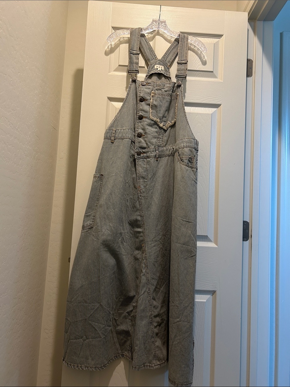 POL Pinstripe blue Denim Overall Dress